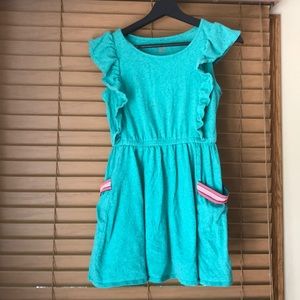 Girl teal dress with coral pockets